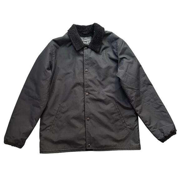 Levis Coach Jacket Men Large Black Sherpa Water Resistant Parka Utility - Picture 1 of 9